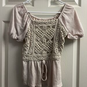 Maurices Beige Crochet Detail Blouse Xsmall
